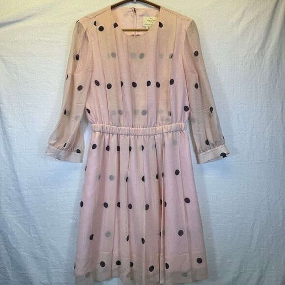 Kate Spade Pink Black Polka Dot Tiny Spotlight Pleated Silk Mini Dress Size 8 - Picture 1 of 9